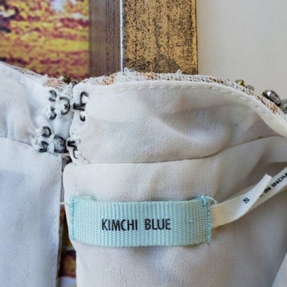 UO Kimchi Blue Chanderella Jacquard Embellished Beaded Metallic Peplum Top S - Picture 12 of 12